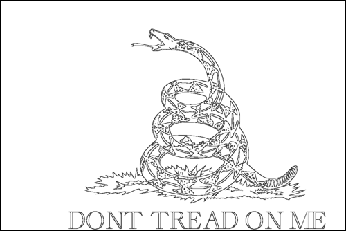 Contorno da bandeira de Gadsden (EUA c. 1775) para colorir